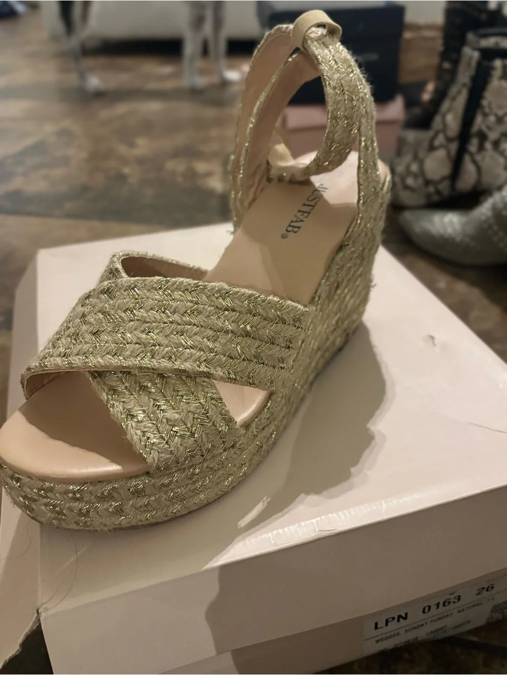 JustFab Light Green Braided Platform Wedge Sandals